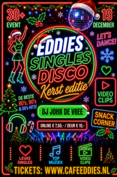 Eddies singles disco party kerst editie met dj John de Vree met videoclips — muziek in Houten