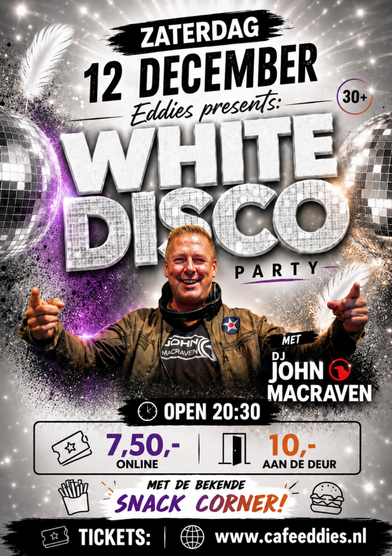 Eddies white discoparty met DJ John Macraven (dresscode white) — muziek in Houten