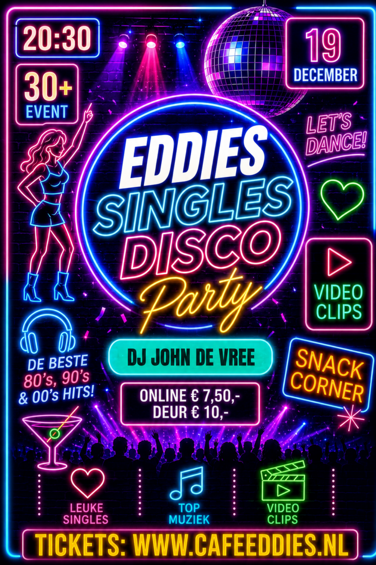 Eddies singles disco party kerst editie met DJ John de Vree (met videoclips) — muziek in Houten