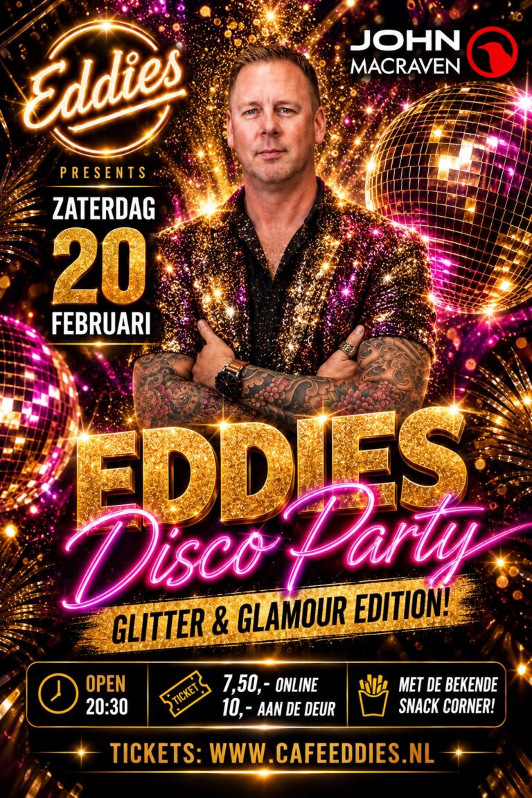 Eddies glitter & glamour discoparty met DJ John Macraven — muziek in Houten
